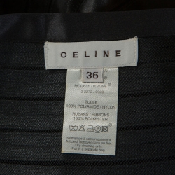 Celine Black Ribbon Striped Satin and Sheer Flared Midi Skirt S