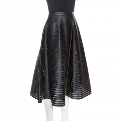 Celine Black Ribbon Striped Satin and Sheer Flared Midi Skirt S