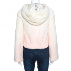 Celine Off White Gradient Mink Fur Zip Front Hooded Jacket S