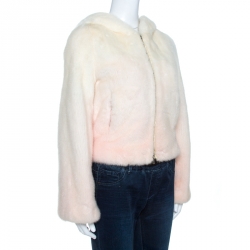 Celine Off White Gradient Mink Fur Zip Front Hooded Jacket S