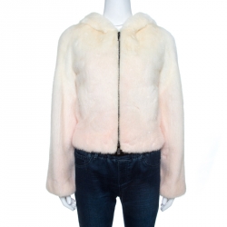 Celine Off White Gradient Mink Fur Zip Front Hooded Jacket S