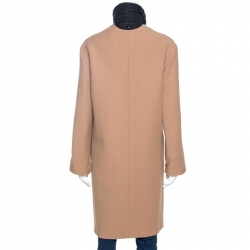 Pre Owned Celine Beige Wool Contrast Trim Detail Double Breasted Coat S