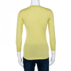 Pre Owned Celine Lime Green Cashmere Silk Long Sleeve Top S