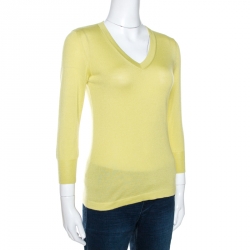 Pre Owned Celine Lime Green Cashmere Silk Long Sleeve Top S