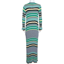 Celine Green Striped Knit Long Sleeve Maxi Dress M