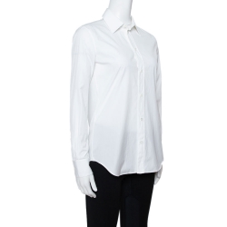 Pre Owned Celine White Cotton Poplin Long Sleeve Shirt S