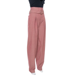 Pre Owned Celine Red Micro Check Pattern Wool Tapered Trousers S