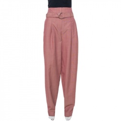 Pre Owned Celine Red Micro Check Pattern Wool Tapered Trousers S