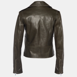 Celine Khaki Green Leather Biker Jacket S