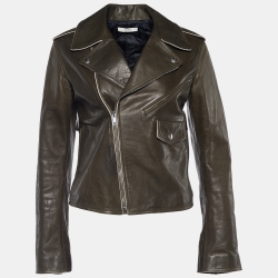 Celine Khaki Green Leather Biker Jacket S