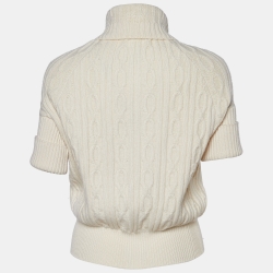 Pre Owned Celine Cream Cashmere Cable Knit Zip Up Cardigan S