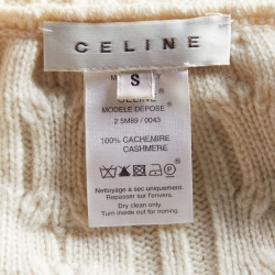 Pre Owned Celine Cream Cashmere Cable Knit Zip Up Cardigan S