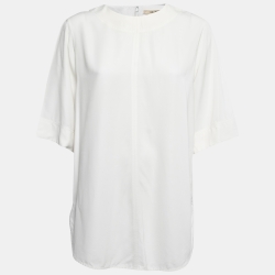 Celine White Crepe Oversized High-Low Hem Detail Tunic L