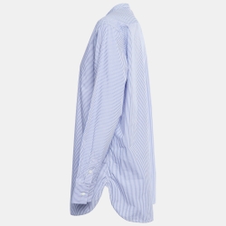 Pre Owned Celine Blue Striped Cotton Oversized Shirt M