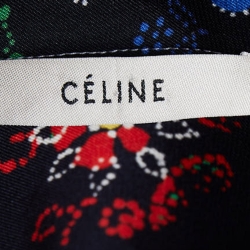 Pre Owned Celine Black Floral Printed Silk Tie Detail Shirt M