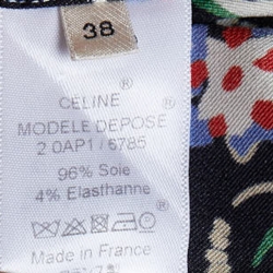 Pre Owned Celine Black Floral Printed Silk Tie Detail Shirt M