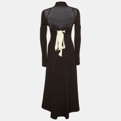 Pre Owned Celine Brown Wool Knit Open Back High Neck Midi Dress L