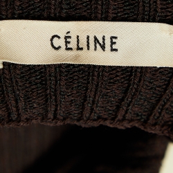 Pre Owned Celine Brown Wool Knit Open Back High Neck Midi Dress L