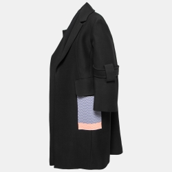 مملوكة مسبقًا Celine Black Wool Pocket Detail Open Coat M