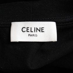 Celine Black Logo Print Cotton Crew Neck Boxy Fit T-Shirt XS
