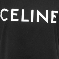 Celine Black Logo Print Cotton Crew Neck Boxy Fit T-Shirt XS