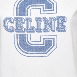 Pre Owned Celine White Logo Print Cotton Crew Neck T-Shirt XS