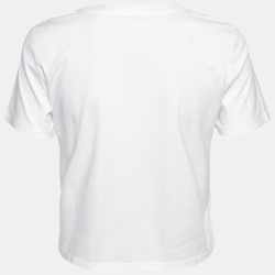 Pre Owned Celine White Logo Print Cotton Crew Neck T-Shirt XS