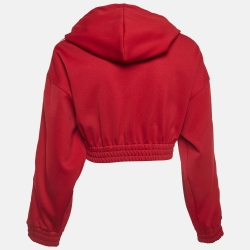 Pre Owned Celine Red Jersey Cropped Hoodie M
