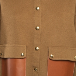 Pre Owned Celine Brown Cashmere Leather Pocket Detail Cardigan M