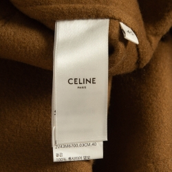 Pre Owned Celine Brown Cashmere Leather Pocket Detail Cardigan M