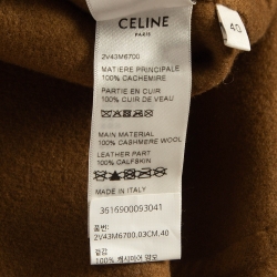 Pre Owned Celine Brown Cashmere Leather Pocket Detail Cardigan M
