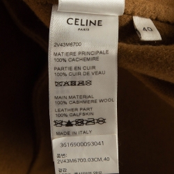 Pre Owned Celine Brown Cashmere Leather Pocket Detail Cardigan M