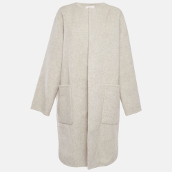 Pre Owned Celine Light Grey Wool Open Front Mid-Length Coat M