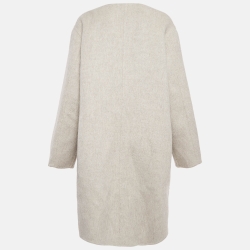 Pre Owned Celine Light Grey Wool Open Front Mid-Length Coat M