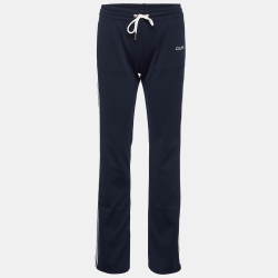 Pre Owned Celine Navy Blue Logo Embroidered Jersey Track Trousers S