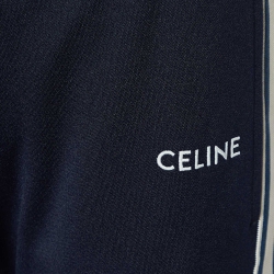 Pre Owned Celine Navy Blue Logo Embroidered Jersey Track Trousers S