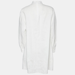 Celine White Cotton & Linen Embroidered Shift Dress M