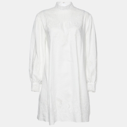 Celine White Cotton & Linen Embroidered Shift Dress M