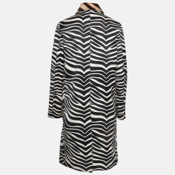 Celine White & Black Zebra Print Twill Collar Detailed Coat M