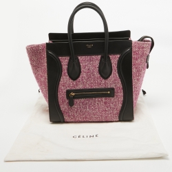 Celine Black/Fuchsia Knit Fabric and Leather Mini Luggage Tote