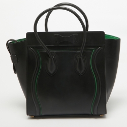 Pre Owned Celine Black/Green Leather Micro Luggage Tote