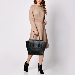 Pre Owned Celine Black/Green Leather Micro Luggage Tote