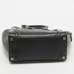 Pre Owned Celine Black/Green Leather Micro Luggage Tote