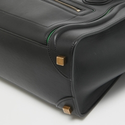 Pre Owned Celine Black/Green Leather Micro Luggage Tote