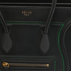 Pre Owned Celine Black/Green Leather Micro Luggage Tote