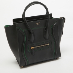 Pre Owned Celine Black/Green Leather Micro Luggage Tote