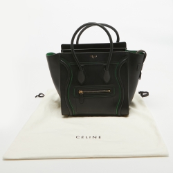 Pre Owned Celine Black/Green Leather Micro Luggage Tote