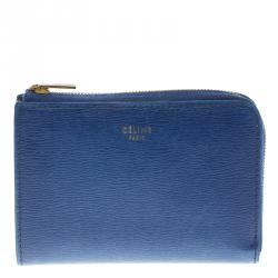 Pre Owned Celine Blue Leather Half Zip Continental Wallet
