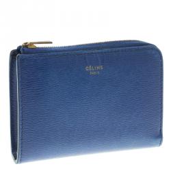 Pre Owned Celine Blue Leather Half Zip Continental Wallet