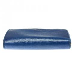 Pre Owned Celine Blue Leather Half Zip Continental Wallet